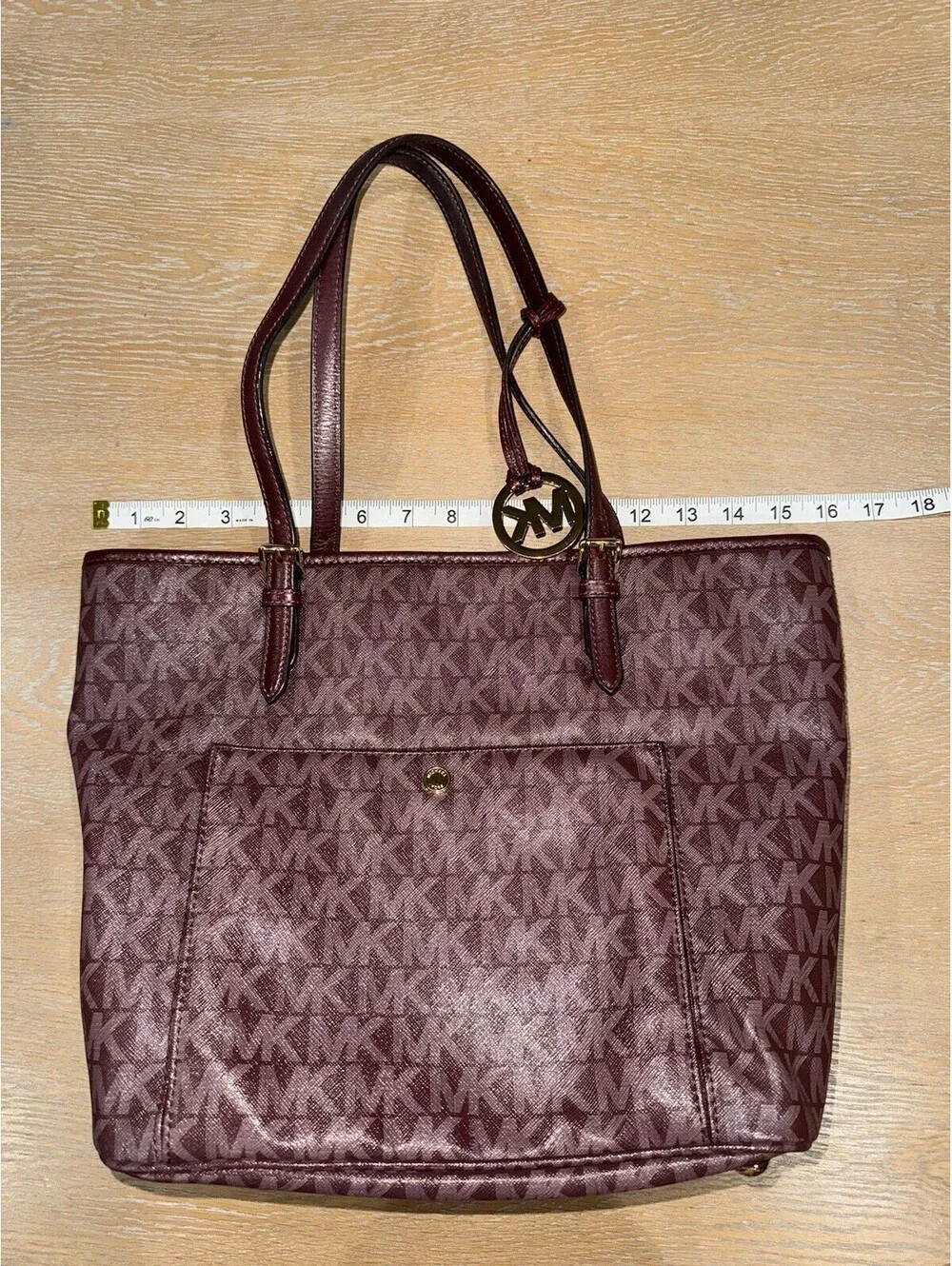 Michael Kors Signature Jet set Burgundy Merlot Maroon Tote Shoulder Bag Purse
